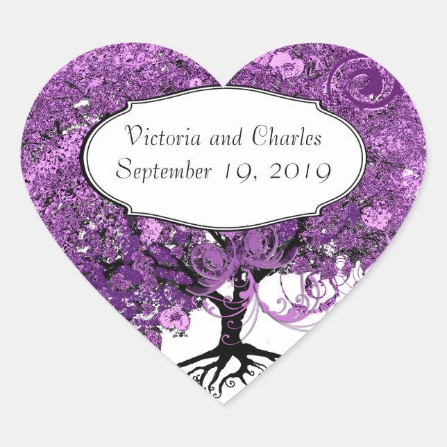 Forest Purple Heart Leaf Tree Wedding Sticker (Front)