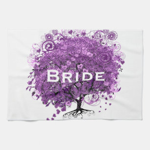 Forest Purple Heart Leaf Tree Wedding Tea Towel