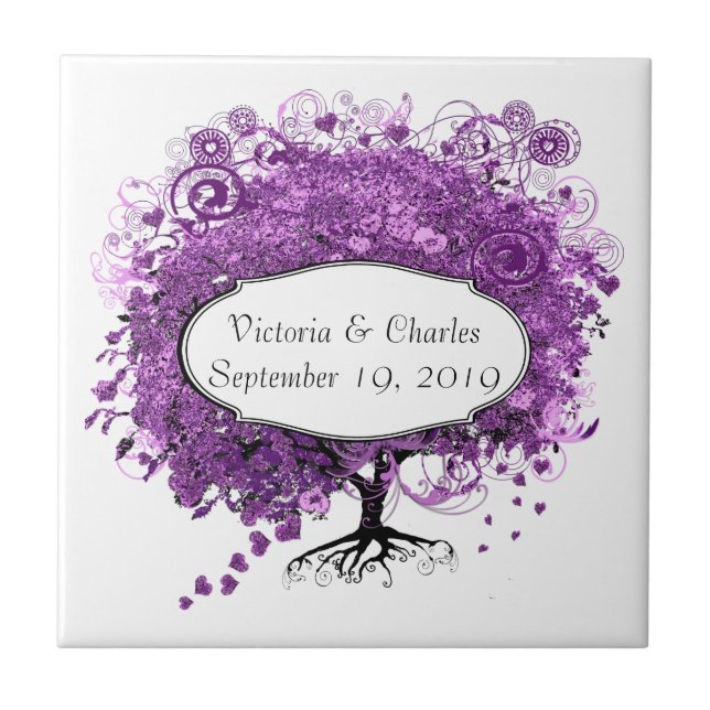 Forest Purple Heart Leaf Tree Wedding Tile (Front)