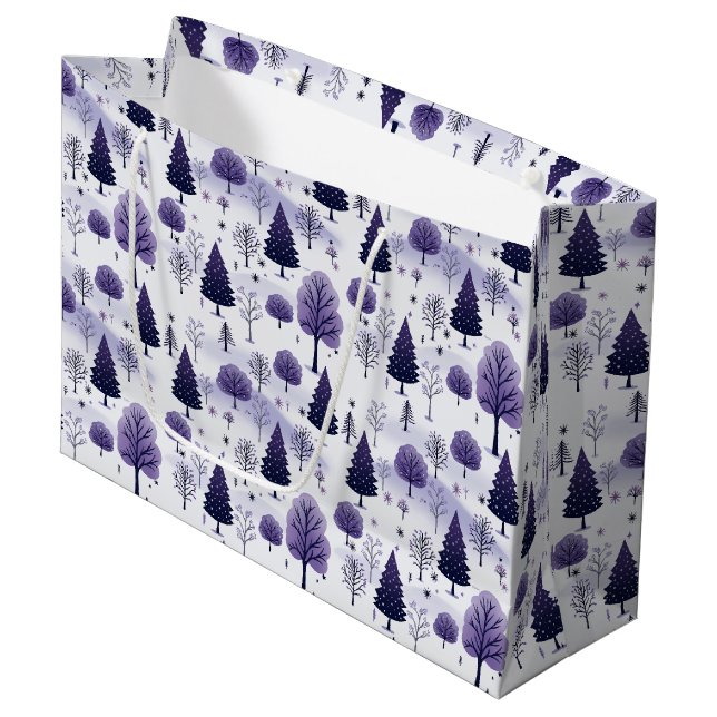 Forest Purple Snow Christmas Large Gift Bag (Front Angled)