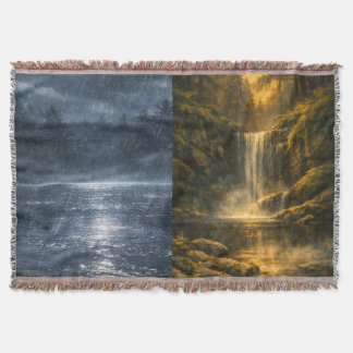 Forest Rain & Waterfall Two‑Scene Throw Blanket