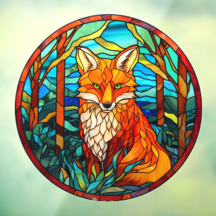 Forest Red Fox Faux Stained Glass Window Cling