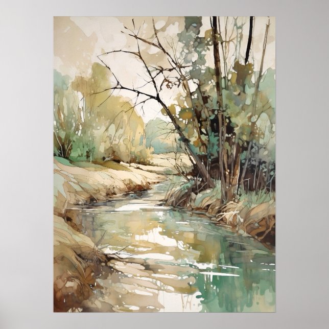 Forest River Watercolor Painting  Poster (Front)