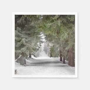 Forest Road Snow Pine Trees Photo Napkin