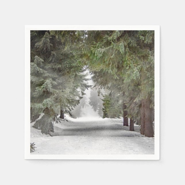 Forest Road Snow Pine Trees Photo Napkin (Front)
