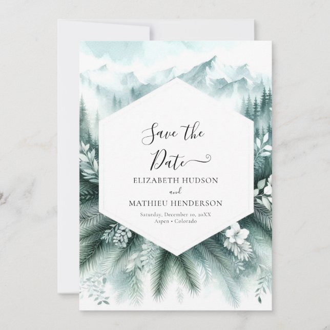 Forest Romantic Mountain Wedding Save The Date (Front)