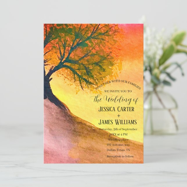 Forest Rustic Autumn Fall Woodland Wedding Invitation (Standing Front)