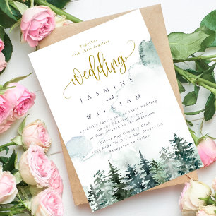 Forest Rustic Watercolor Themed Wedding Invitation