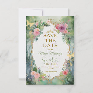 Forest Sage Green Floral Sweet Sixteen Save The Date