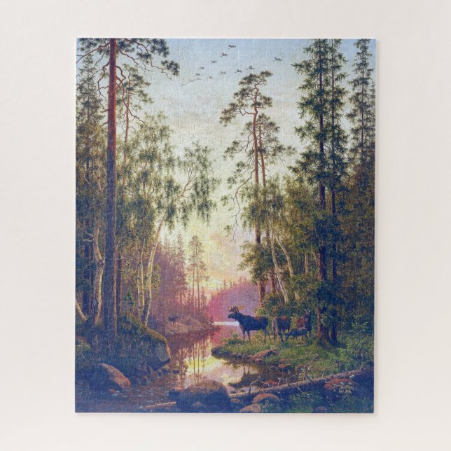 Forest Scene With Bull and Cow Moose Carl Bøgh Jigsaw Puzzle (Vertical)