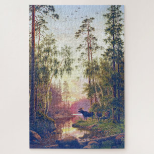 Forest Scene With Bull and Cow Moose Carl Bøgh  Jigsaw Puzzle
