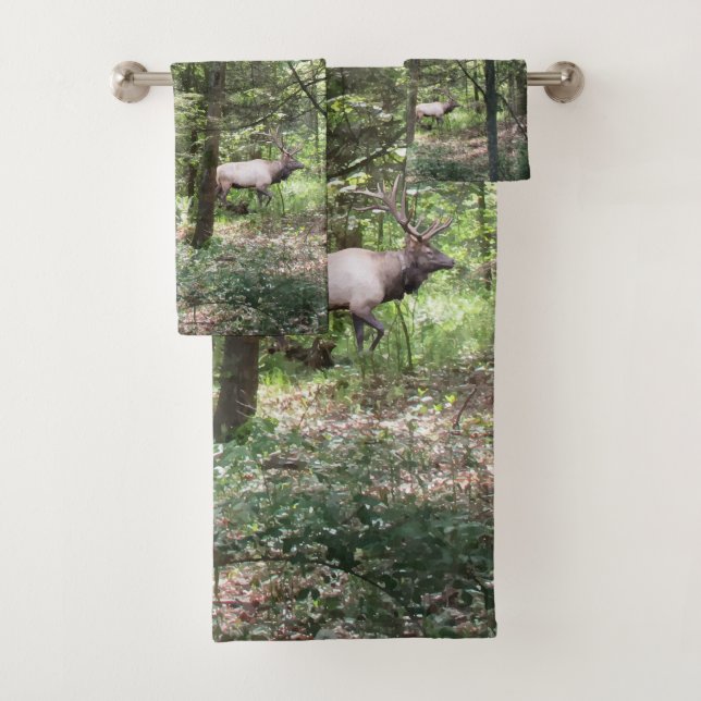 Forest Scene With Chipmunk And Elk Bath Towel Set (Insitu)