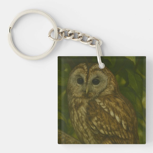 Forest Sentinel – Tawny Owl Wildlife Art Key Ring (Front)