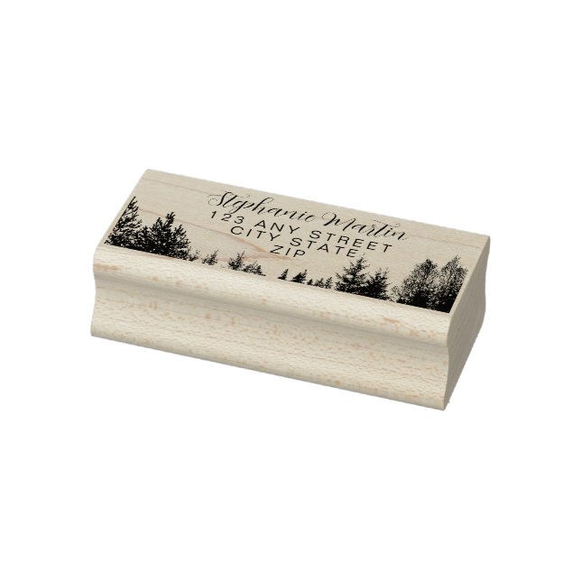 Forest Silhouette Name Address Rubber Stamp (Stamp)