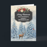 Forest Sister and Brother in Law Merry Christmas Card<br><div class="desc">Merry Christmas for sister and brother in law card with rustic country chalkboard pattern and snowy watercolor forest scene with deer and birds.</div>