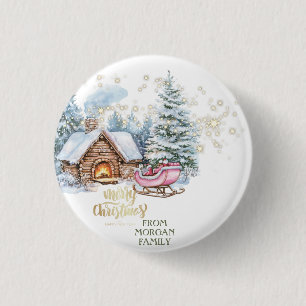 Forest Snow House Sleigh  3 Cm Round Badge
