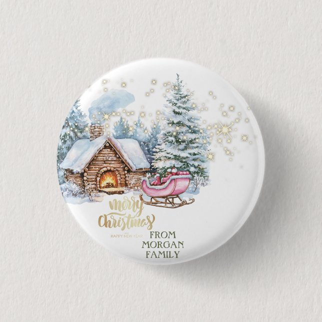 Forest Snow House Sleigh  3 Cm Round Badge (Front)