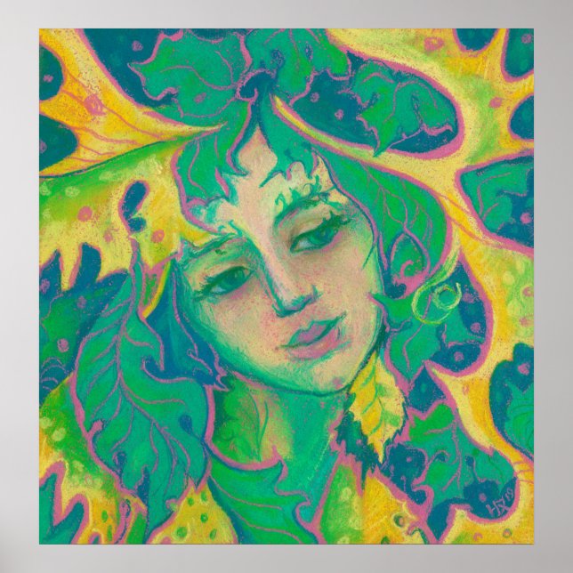 Forest Spirit, Surreal Fantasy Portrait Green Folk Poster (Front)