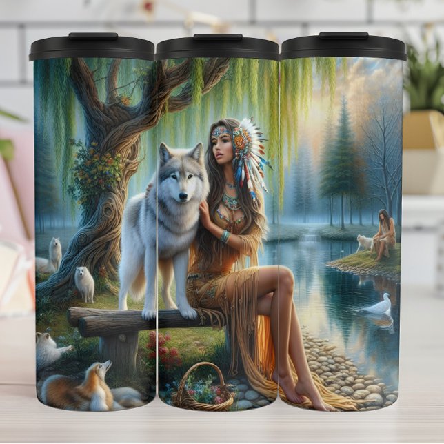 Forest Spirit, Wolf Companions, Riverside. Harmony Thermal Tumbler (Creator Uploaded)