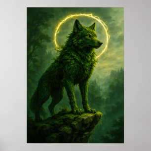 Forest Spirit Wolf with Glowing Halo Fantasy Poster