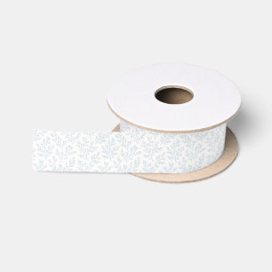 Forest Sprigs Dusty Blue - Neutral Satin Ribbon