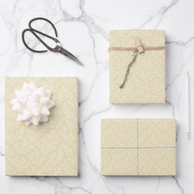 Forest Sprigs Neutral - Golden Wheat Wrapping Paper Sheet (Front)