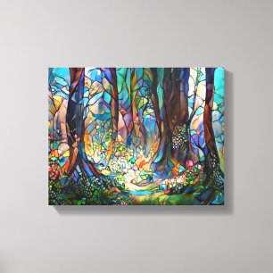 Forest Stained Glass Style Stretched Canvas Print