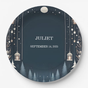 Forest Stars Snow Bright Winter Bridal Shower Paper Plate