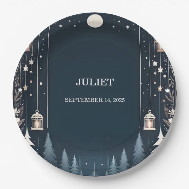 Forest Stars Snow Bright Winter Bridal Shower Paper Plate (Front)