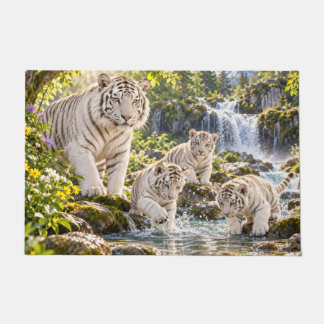 Forest Stream White Tiger Family Design Doormat