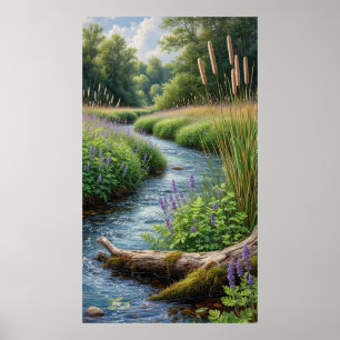 Forest Stream With Purple Lupines Poster
