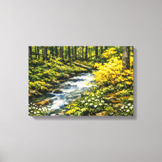 Forest Stream with Yellow Wildflowers Canvas Print