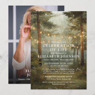 Forest String Lights Celebration of Life Photo Invitation