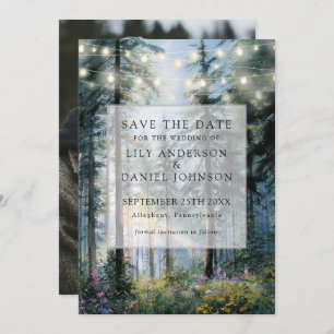 Forest String Lights Floral Rustic Photo Wedding Save The Date