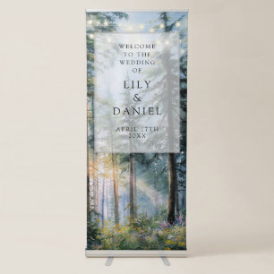 Forest String Lights Floral Wedding Welcome Retractable Banner