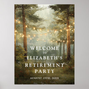 Forest String Lights Retirement Party Welcome Sign