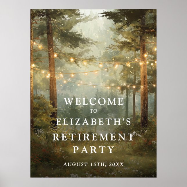 Forest String Lights Retirement Party Welcome Sign (Front)