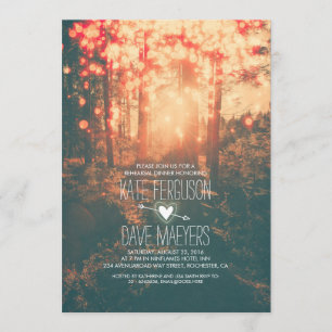Forest String Lights Rustic Rehearsal Dinner Invitation