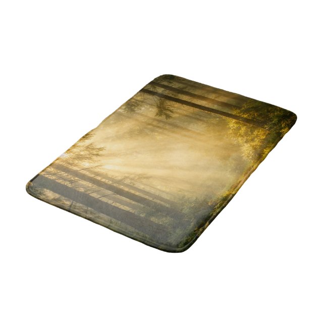 Forest Sunlight – Wide Woodland Bath Mat (Angled)