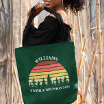 Forest Sunset Camping Trip Custom Family Reunion Tote Bag<br><div class="desc">Cool matching family reunion tote bags in green for the whole group to bring to a nature outing or camping trip. These custom keepsake gifts feature a beautiful vintage sunset over a forest of pretty trees under your personalised text.</div>