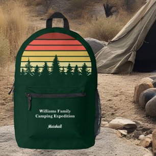 Forest Sunset Camping Trip Green Customisable Printed Backpack