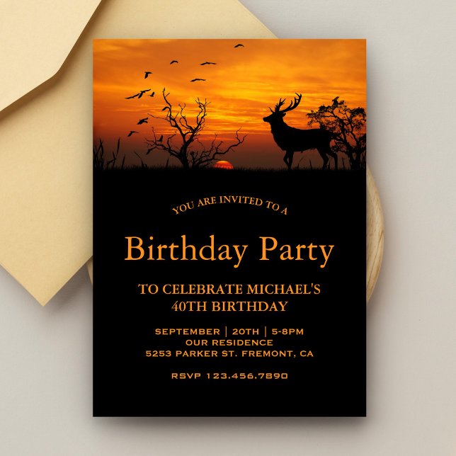 Forest Sunset Deer Birthday Party Invitation (Creator Uploaded)