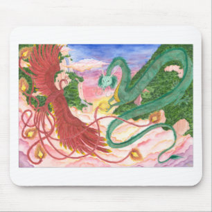 Forest Sunset Dragon and Phoenix Mouse Mat