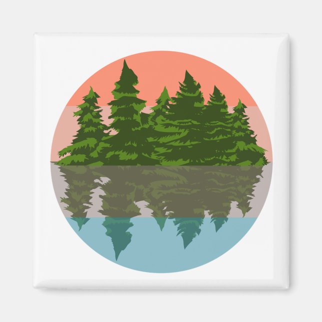 Forest Sunset Nature Pine Trees Magnet (Front)