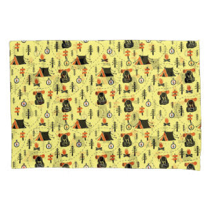 Forest Tent Camping Hiking Trails Beige Pillowcase
