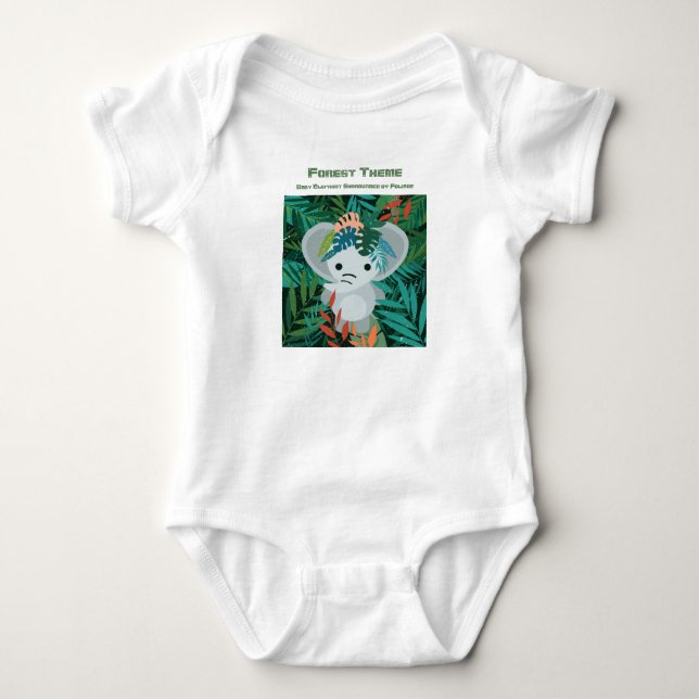 Forest Theme Baby Elephant Surrounded by Foliage   Bodysuit (Front)