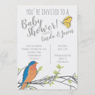 Forest Theme Baby Shower with Bluebird & Foliage Invitation
