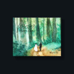 Forest themed weddings with watercolor woodland canvas print<br><div class="desc">Watercolor woodland landscape with a pair of bride and groom walking along the forest road.
Those who love the retention of romantic memories,  this is the product that brings a sweet feeling for couples.  Perfect for forest themed weddings.</div>