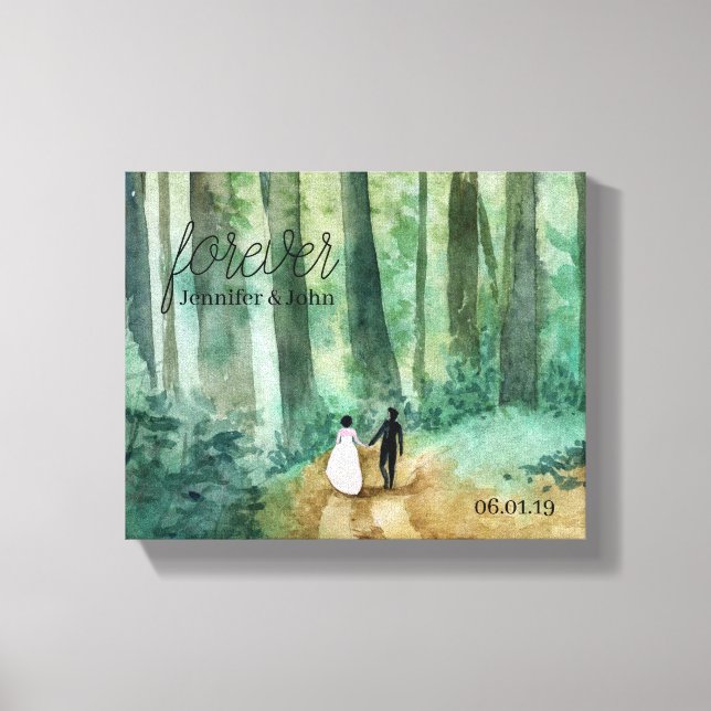 Forest themed weddings with watercolor woodland canvas print (Front)