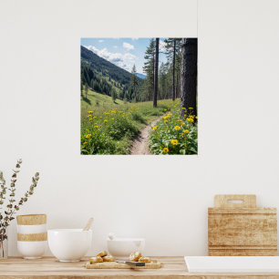 Forest Trail with Yellow Wildflowers Poster